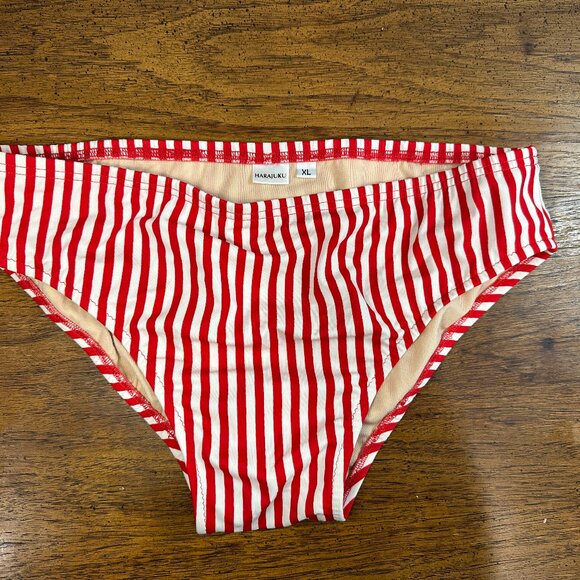 Harajuku men’s swim brief in a bold red and white stripe design - Picture 2 of 6
